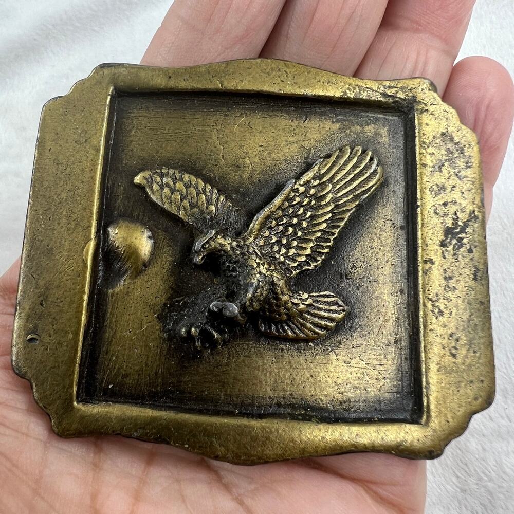 Vintage Solid Brass Eagle Belt Buckle Western Americana Biker Heavy Cast 4.06 oz